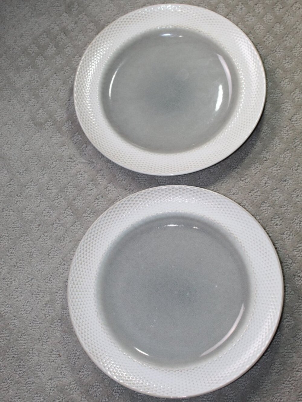 Set of 2 Laurie Gates 11" White Geometric Embossed Grey Solid Grey Center Plates